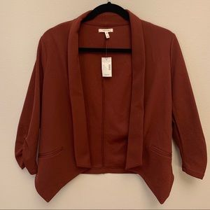 3/4 rouched sleeve cardigan - wine color